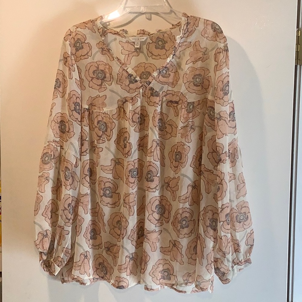 Lucky Brand 2x dressy sheer long sleeve blouse
